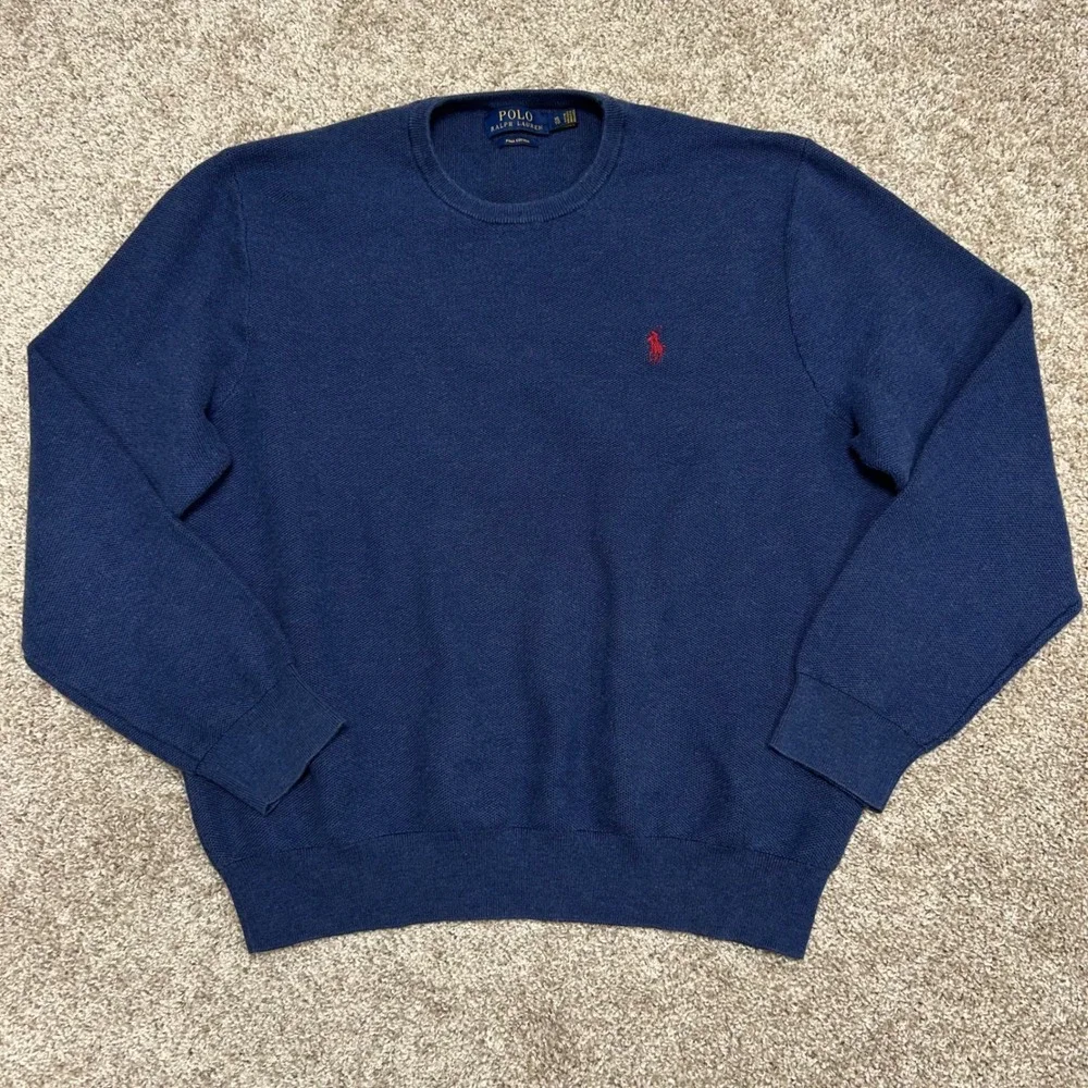 Polo Ralph Lauren Pima Cotton Crewneck Knit Pullover Men Size XL Blue Pony